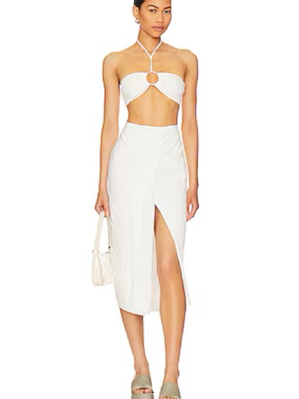 Revolve More To Come Farah Midi Skirt Twist Front Sz L Cotton Beach Vacay